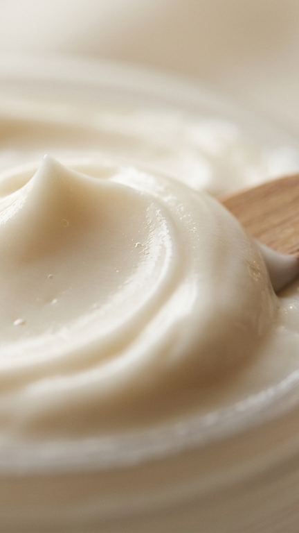 Nahaufnahme einer cremigen Kosmetiktextur mit Pinsel – professionelle Beauty-Produktfotografie zeigt samtige Konsistenz