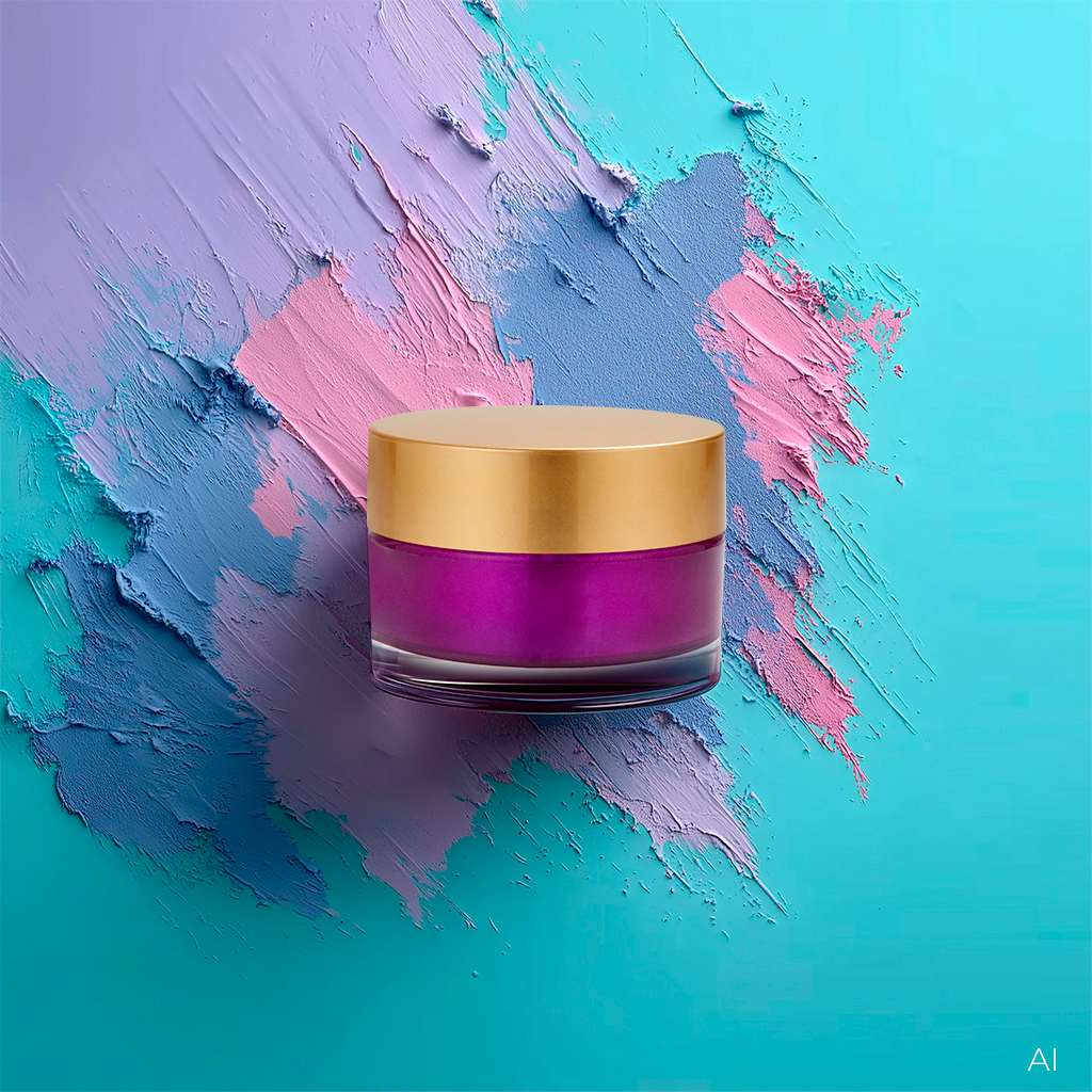 KI Produktvisualisierung Kosmetik auf künstlerischer Farbstruktur