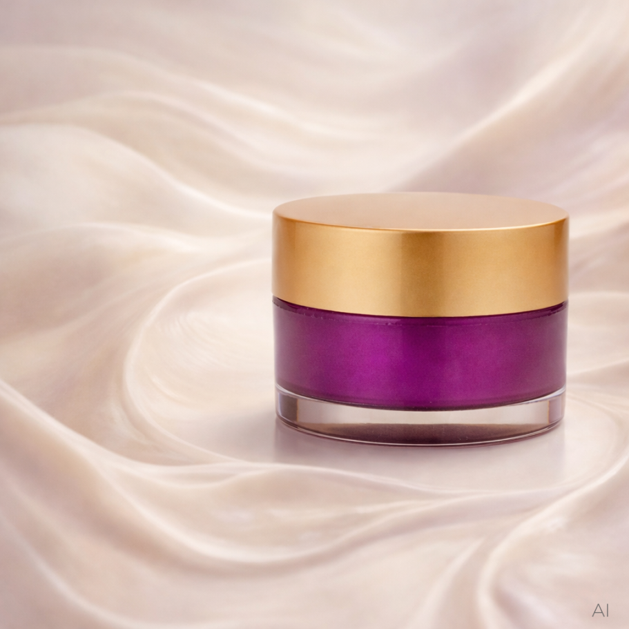 KI Hintergrundintegration Kosmetik Produkt auf Stoffstruktur